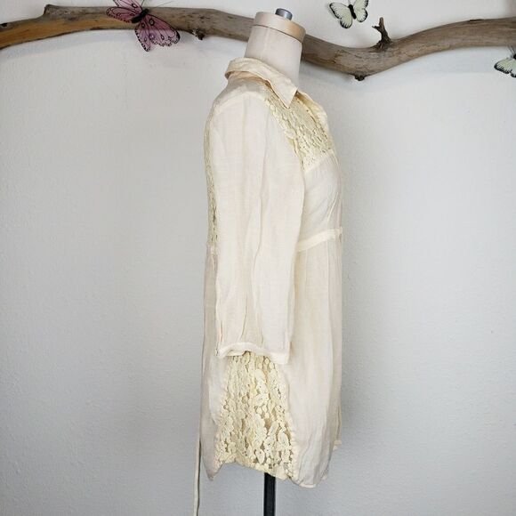 Antillia femme dark cream gauze and lace boho top - Picture 5 of 5